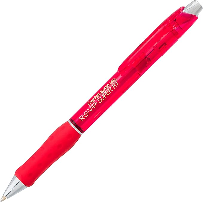 Pentel RSVP Super RT Ballpoint Pen, (1.0mm) Medium Line, Red Ink, Box of 12, (BX480-B)