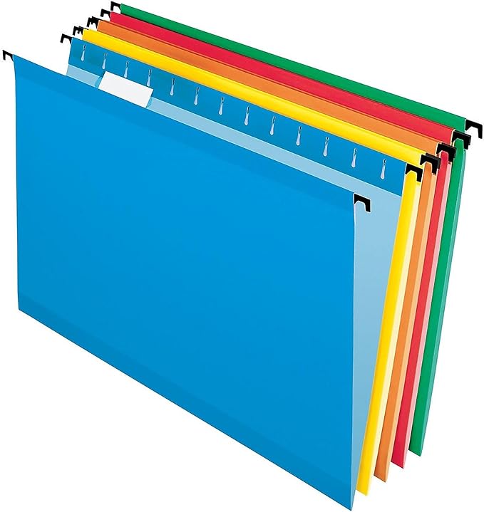 Pendaflex SureHook Reinforced Hanging Folders, Legal Size, Assorted Colors, 1/5 Cut, 20/BX (6153 1/5 Asst)