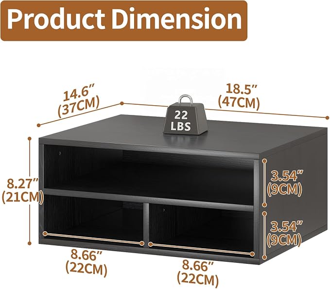 Desktop Printer Table with Storage, 2 Tier Printer Stand for Desk, Desk Organizers and Accessories for Home Office, Black