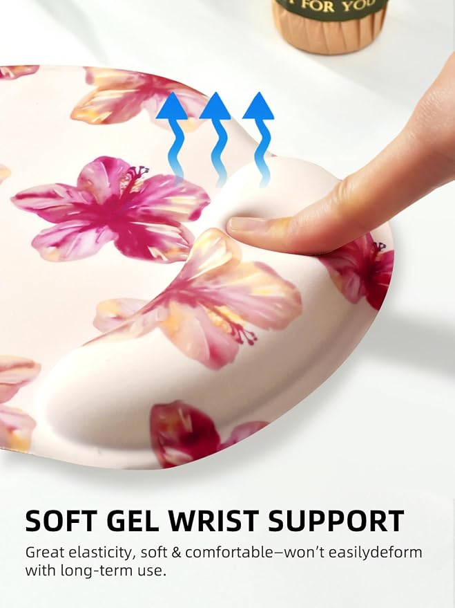 Lily Floral Mouse Pad Wrist Support Wrist Rest, Flower Ergonomic Mouse Pad with Non-Slip Base for Office Gaming Working Computers,Desk Accessories Pain Relief Mouse Mat, Beige