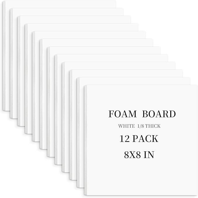Golden State Art, White Foam Boards 12 Pack 8x8 Foam Core Board, 1/8" Thick Acid Free Foam Poster Board for Modeling, Billboard, Projects, Paintings and Display