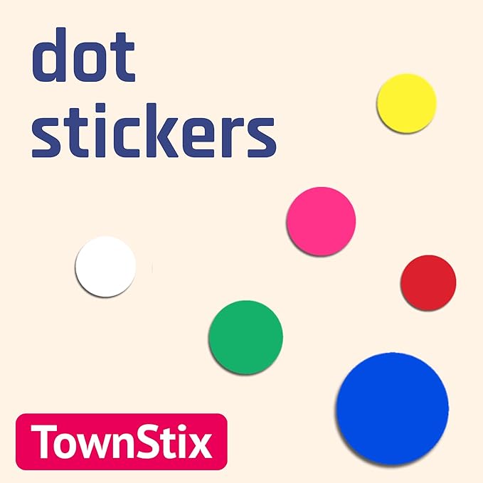 TownStix 2000 Pack, 3/4" Round Colored Dot Stickers Circle Labels - White