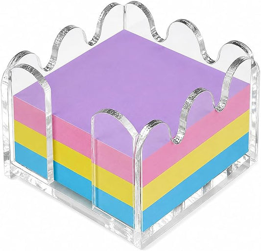 Acrylic Sticky Note Holder, 3 x 3 Inch Wavy Clear Sticky Note Dispenser, Crystal Clear Notepad Holder for Office Desk and Dorm Room, 1 Pack