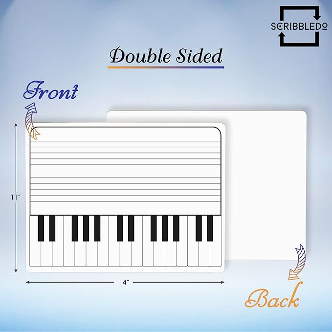 SCRIBBLEDO 11 x 14 Inch Keyboard Practice Dry Erase White Board Lapboard Durable Portable Double Sided Music Whiteboard for Kids Students Musicians Music Class Supplies