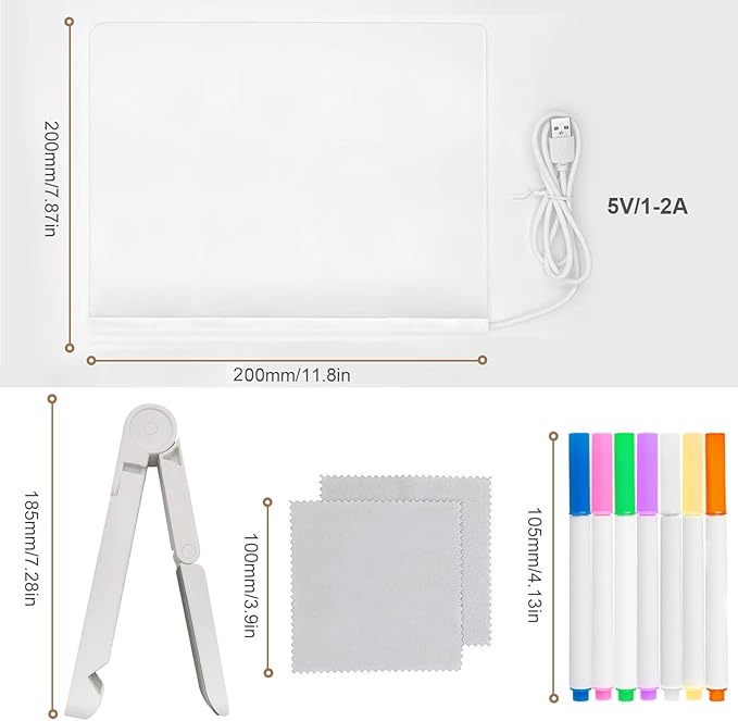 Clear LED Acrylic Dry Erase Board with Light & Stand,7 Color Pens, Light Up Drawing Message Board for Writing Doodle Memo,Desktop Night Light for Home Office School Bar Cafe,Holiday Gift.7.9x7.9in