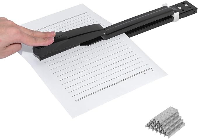 Long Reach Stapler with 1600 Staples, Saddle Stitch Binding Stapler Fits Various Paper Sizes, 50 Sheets Capacity, Long Stapler for Booklets or Book Binding
