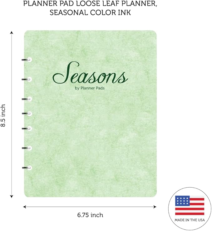 Planner Pad 7 Hole Loose Leaf January-December 2026/ Calendar Year 6 3/4" x 8 1/2" Medium 3-Tier Funnel Down 12 Month Organizer, Seasonal Color Ink