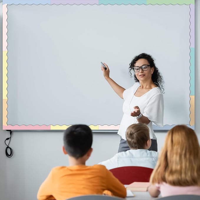 Qeeenar 24 Pcs Magnetic Borders for Classroom Bulletin Board Borders Magnetic Whiteboard Classroom Strips for Office Chalkboard Decoration(Macaron Color)