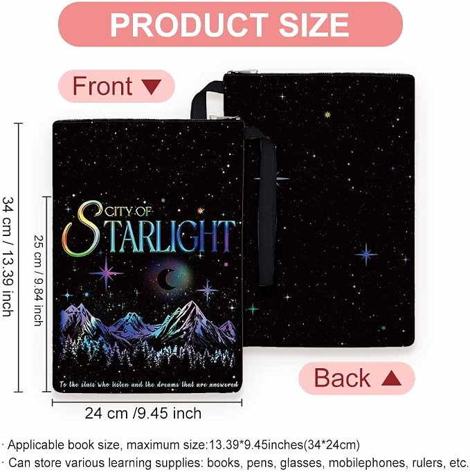 1pc Polyester Book Sleeve 34cm(13.4inch) x24cm(9.45inch) Star Light Book Covers with Zipper and Front Pocket Birthday Gift for Students Teachers