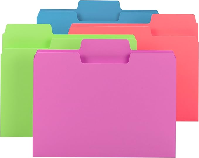 Smead SuperTab File Folders, Oversized 1/3-Cut Tab, Letter Size, Assorted Bright Colors, 24 per Pack (11957)