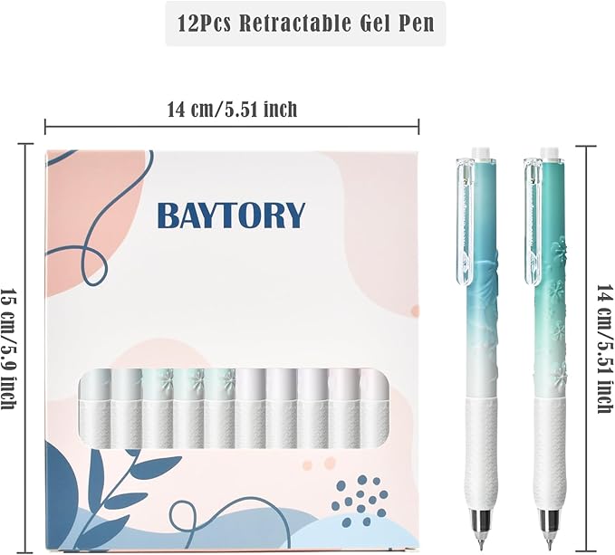BAYTORY 12 Pcs Retractable Gel Pens, Black Ink 0.5 mm Fine Point Pens, Quick Dry Smooth Writing Aesthetic Journaling Pen for School Office Supplies (Morandi)