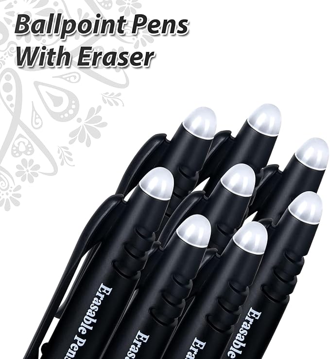 Erasable Pens Rub Out 0.5mm Erasable Gel with Built-in Erasers, Heat Friction Writing Pens for Adults, School & Office Supplies (8 Assorted black pens)