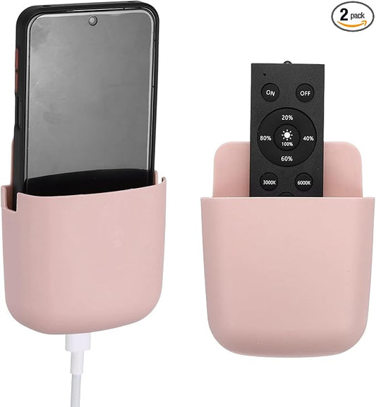 PATIKIL 2Pcs Remote Control Holder Wall Mount, Self-Adhesive TV Air Conditioner Control Holder Phone Charging Organizer Slot for Home Office Bedroom Supply Pen Organizer, Pink