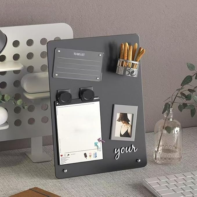 2-Pack Magnet Board, Magnet Display Stand, 12.6 x 11 Inch Memo Board with Removable Feet for Desk, Kitchen, Memo, Photo and Document Display(2, Black-Vertical)