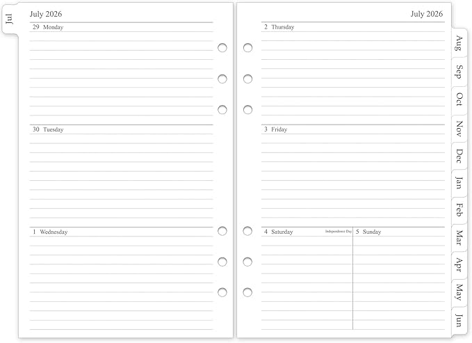 2026-2027 Weekly & Monthly Planner Refill, A5 Medium Planner Inserts for 6 Holes, 5.5"x8.5", July 2026 - June 2027, 12 Monthly Calendars with Laminated Tabs, 6-Hole Punched