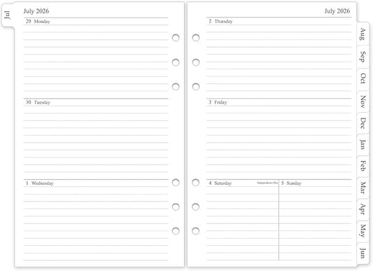 2026-2027 Weekly & Monthly Planner Refill, A5 Medium Planner Inserts for 6 Holes, 5.5"x8.5", July 2026 - June 2027, 12 Monthly Calendars with Laminated Tabs, 6-Hole Punched