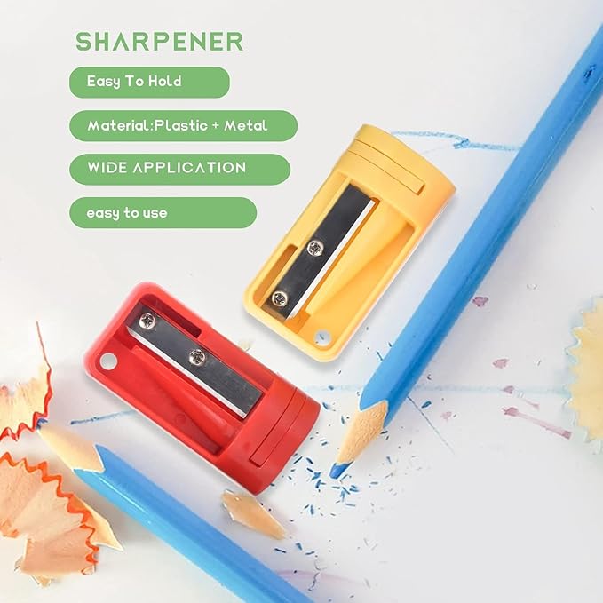4 Pack Multicolor Carpenter Pencil Sharpener- Manual Pencil Sharpener for Flat Carpenter Pencils, Portable Pencil Sharpening Tool Pencil Sharpeners Writing and Correction Supplies