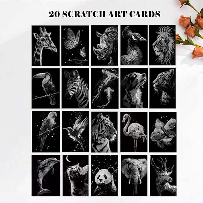 Pull-Out Scratch Art 20-Sheet Natural Wonders Scratch Art Bookmark DIY Art Set—Perfect as Party Favors or Gifts (Animal Bookmarks