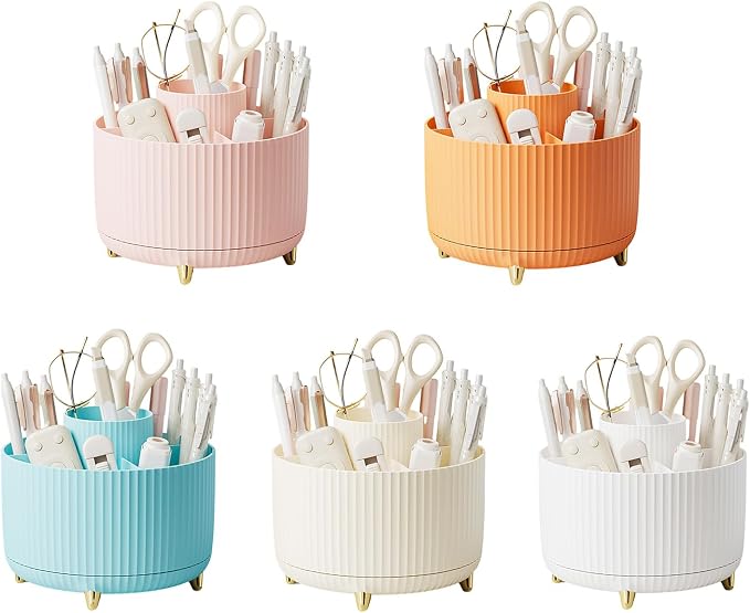 Rotating Desk Stationary Organiser 6 Segments 3 Colors Rotating Pen Holder, Art Supply Organiser for Kitchen