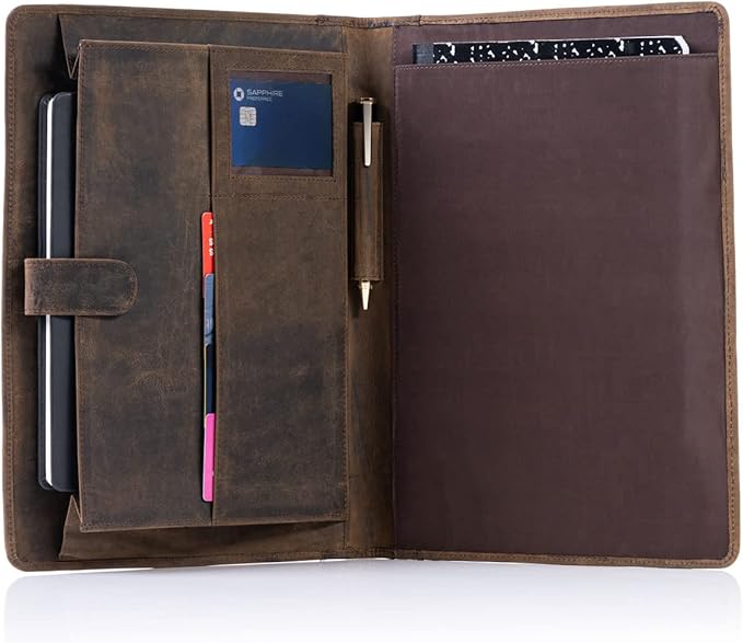 Leather Business Portfolio with Luxury Pen Business Personal Organiser Folder Full Grain Leather padfolio by KomalC (Buffalo Distressed Tan)