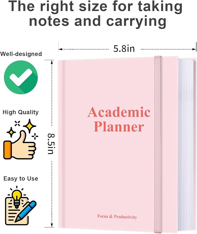 Academic Planner for 2026-2027 or Anytime – 5.8" x 8.5" Undated Weekly Student Planner For Homeschool, High School, College & Nursing Students, 200 Pages, Pink