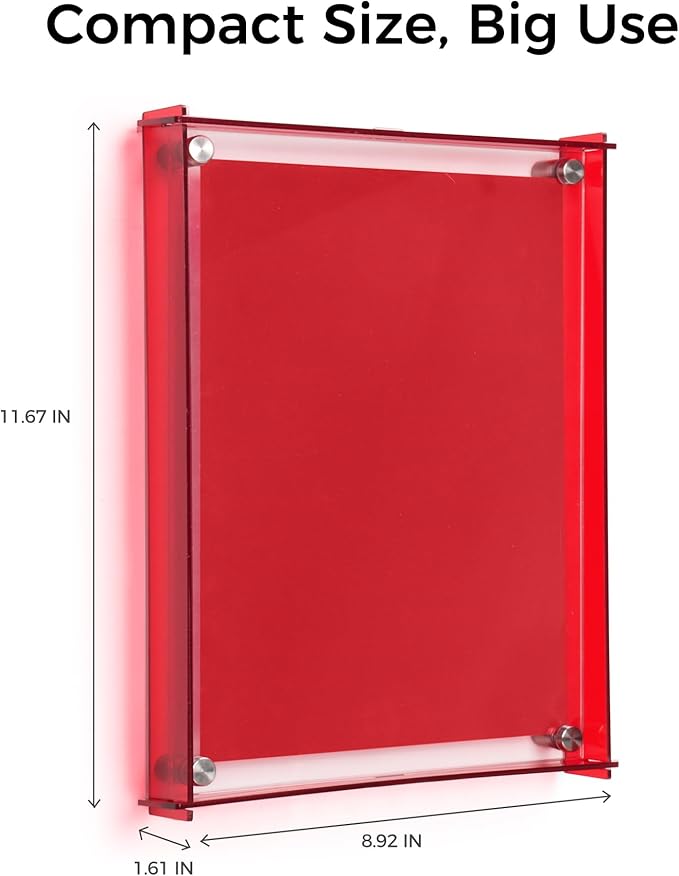 TOWON 9x12'' Ruby Red Acrylic Dry Erase Board & Photo Frame, Acrylic Whiteboard for Wall with Slide-Lock Design for Home Office, Kitchen and Dorm Décor | 4 Dual-Tip Markers and Double-Sided Eraser