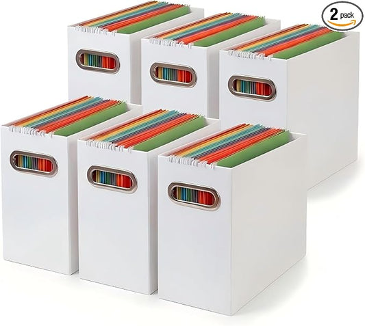 Collapsible File Organizer Box with Handle,12.20x5.11x9.84Inches, Filing Organizer for Home or Office, Small Portable File Box(6 Packs, White)
