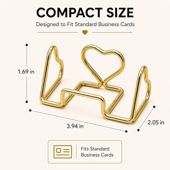 Heart Business Card Holder for Desk, Metal Business Card Stand Organizer, Cute Desktop Display for Name Cards, Photos and Notes, Office Reception Wedding Table Decor (gold)