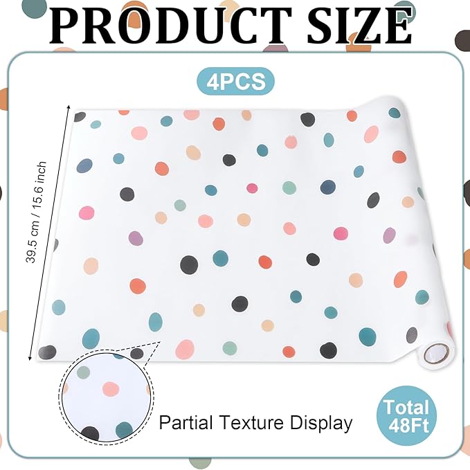 4 Rolls Boho Polka Dots Bulletin Board Paper Roll Non-Woven Bulletin Board Background Reusable Waterproof Poster Fade Resistant Poster for Classroom Decor Wrapping Craft Supplies 15.6 in x 12 Ft