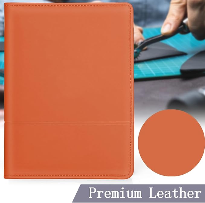 Classic Padfolio/Junior Portfolio Folder Case, Business A5 Binder Organizer Notepad for Men Women, 5 x 8 Writing Pad Included, Orange