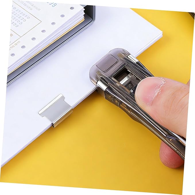 INOOMP Creative Non-Marking Desktop Stapler and Portable Document Binding Tool 200pcs Refill Clips, Office Paper Clamp for Study and File Organization