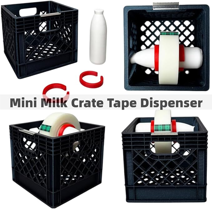 Mini Milk Crate Tape Dispenser - Cute Desk Accessories - Fun Office Supplies- Unique Unusual Desktop Organizer - Useful Novelty Practical Coworker Gag Gifts Vintage Decor Accents (Purple Blue)
