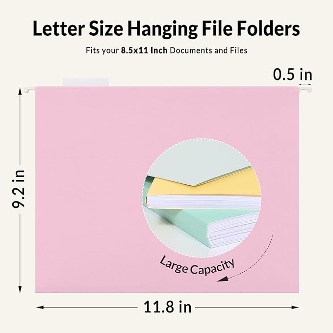 SUNEE Hanging File Folders, 50 Pack Letter Size Hanging File Folders with 1/5-cut Tabs, Stay Organized for Your Home and Office Bulk File, Documents and Paper, 10 Macaron Colors