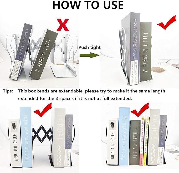 Adjustable Bookends Metal Book Ends for Heavy Book Holder Heavy Duty Bookends Nonskid Bookcase Desktop Book Organizer Binder Holder