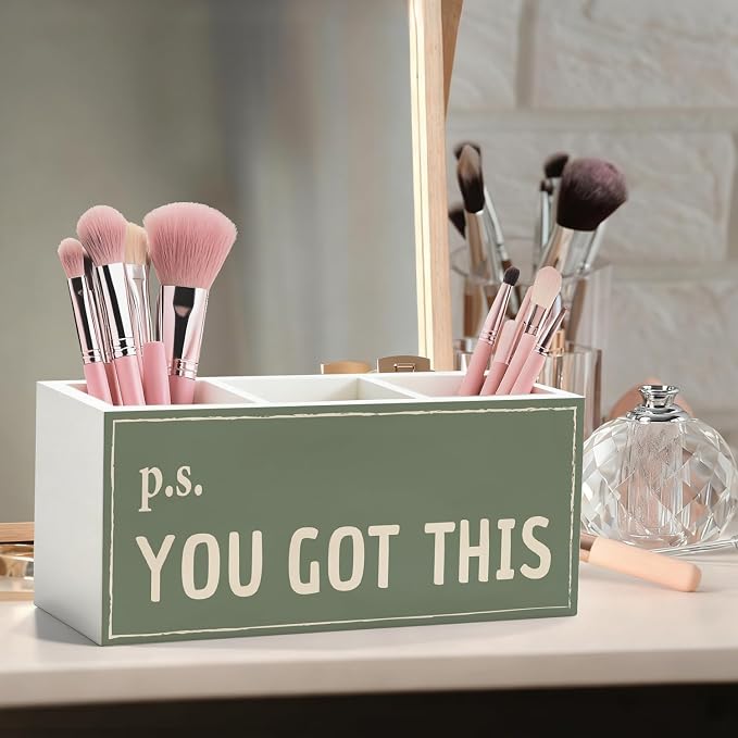 Green Inspirational Office Pen Pencil Holder, Inspirational Encouragement Gifts Wood Desk Organizer and Accessories, You Got This Motivational Pen Holder Desk Organizer for Office Tabletop
