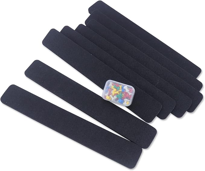 Felt Bulletin Board Bar Strip 0.5 Inch Thick Self-Adhesive Pin Board Bar 13 Inch in Length with 50 Pushpins, 8 Black Bars