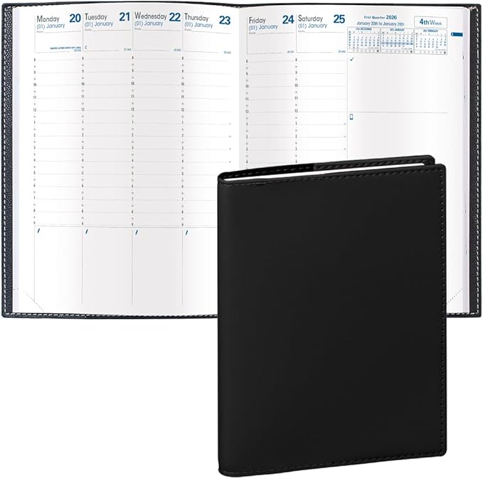 Quo Vadis 2026 Trinote - Weekly Planner - 13 Months, Dec. to Dec. - 7 x 9 3/8" - Smooth Faux Leather Soho Black Cover - Productivity Appointment Planner
