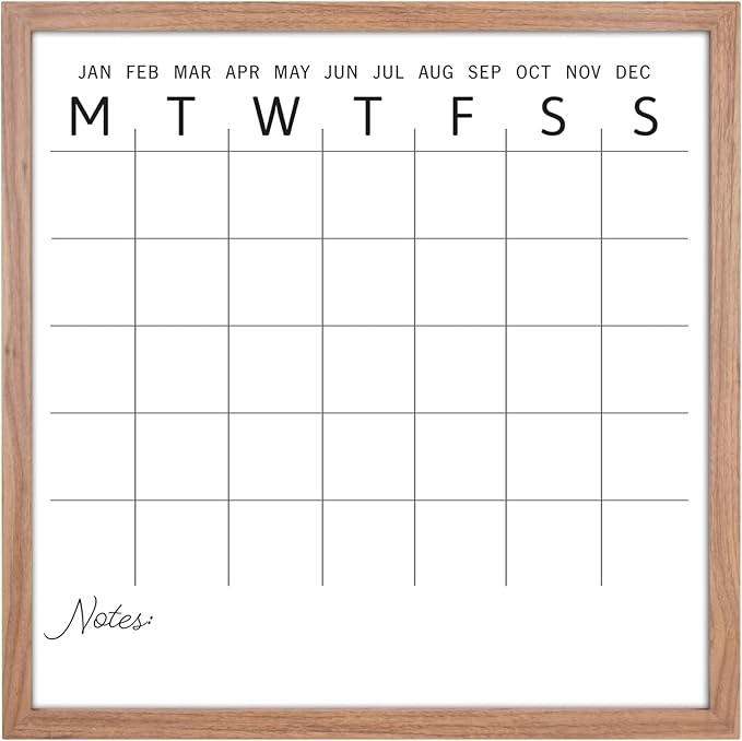 MCS Dry Erase Calander 24x24 Walnut Framed Monthly Calendar for The Wall, Stay Organized with Family Planner for Appointments, Sports, Events & More