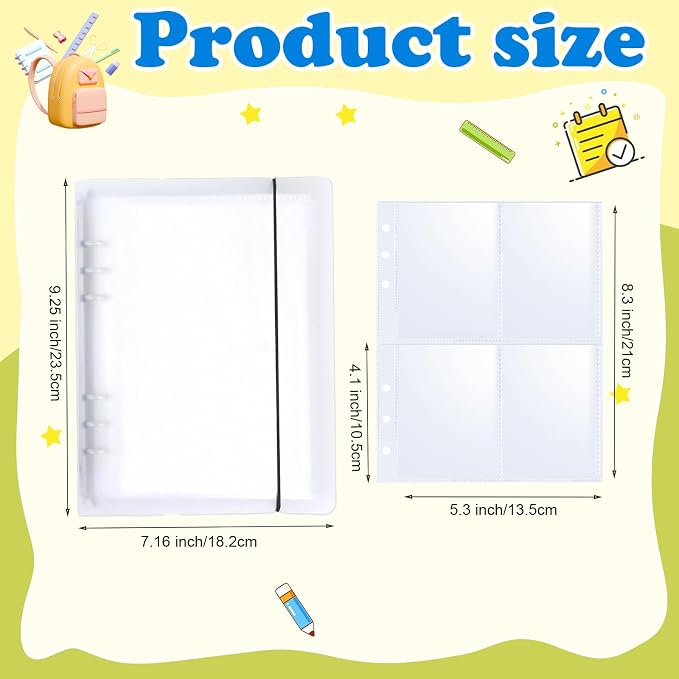 50 Piece 6 Ring A5 Binder Inserts, Kpop Photocard Binder, Trading Card Sleeves Pages Baseball, 2.5"x3.7" Standard Size Cards Photocard Game Sport Card Gifts for Collectors Lovers