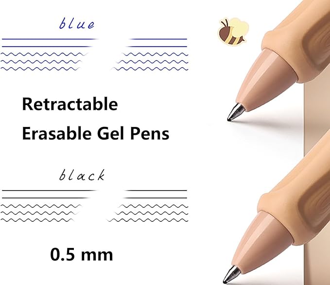 YYaaloa Cute Retractable Erasable Gel Pens Fine Point 0.5mm Blue Inks Make Mistakes Disappear for Writing Planner and Crossword Puzzles (Brown, Blue)