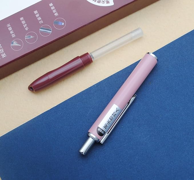 OASO K016 Retractable Fountain Pen Set 0.5mm with 4pcs Blue Ink Cartridges Smooth Writing for School Students (Deep Sea Pink)