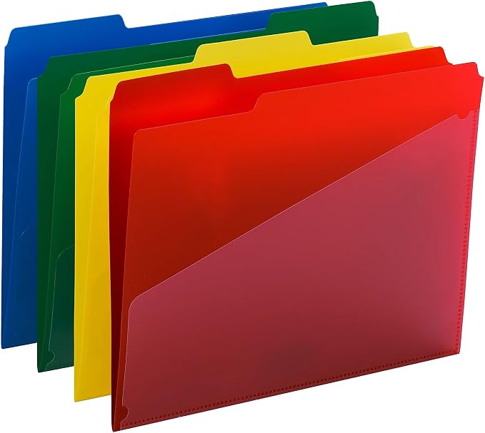 Smead Poly File Folders with Pockets, Folders for Documents, 1/3-Cut Tabs, File Folders Letter Size, Office Supplies, School Supplies, Set of 60