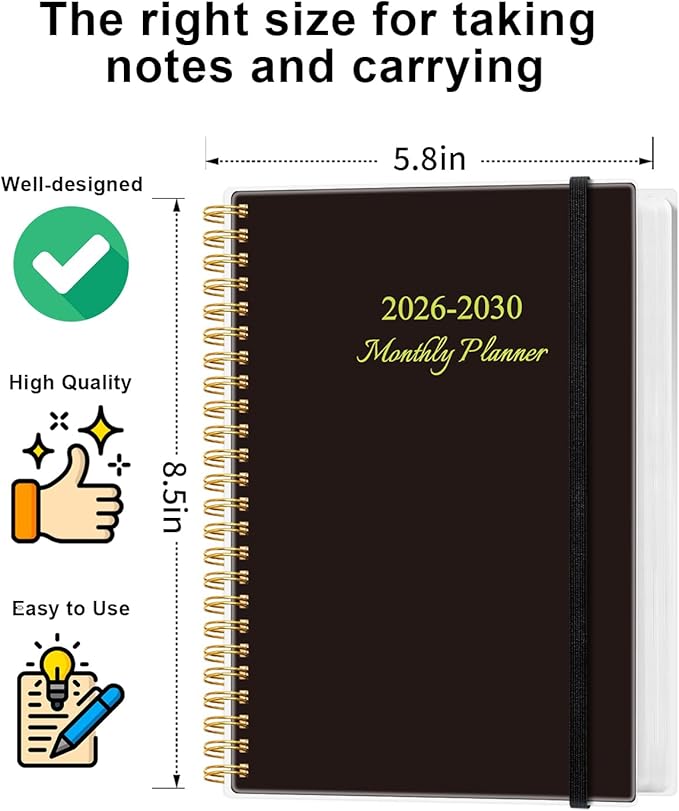2026-2030 Monthly Planner - 57 Month PLanner Calendar from April 2026 to December 2030, 5 Year Planner 2026-2030 with Flexible Cover, Inner Pocket, Perfect for Home | School | Office, 5.8" x 8.5", Black