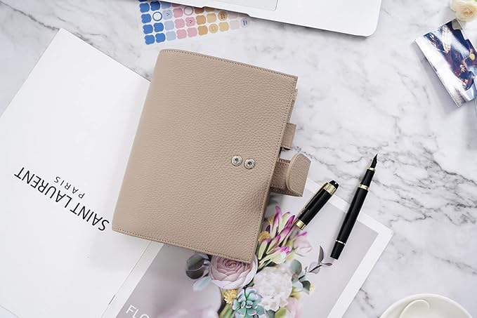 Moterm Personal Luxe Rings Planner - Genuine Leather Binder Organizer (30mm Ring, Pebble-Taupe)