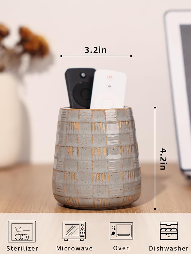 GDCZ Ceramic Remote Control Holder, Remote Caddy Organizer Storage, Remote Organizer for Table, TV Remote Holder, Makeup Brush Pen Holder, Space Save for Office Desk (Grey)