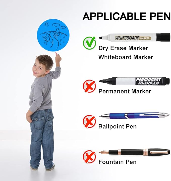 Colorful Dry Erase Dots Circles Whiteboard Marker Removable Stickers Spots Wall Decals for School Classroom Teachers Students Table & Desk Blue, 8 Pack