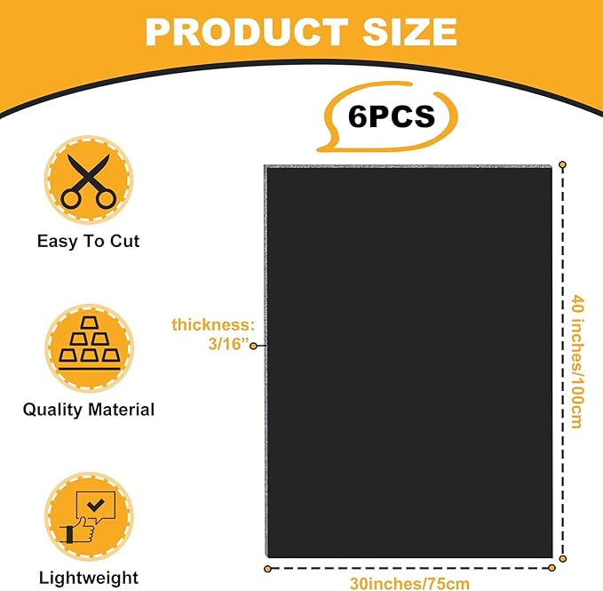 Kathfly 6 Pack Large Black Foam Boards 30 x 40 x 3/16" Thick Acid Free Foam Core Board Double Sided Rigid Poster Foamboard for Art Craft Projects Presentation Signage Painting Wedding School Display