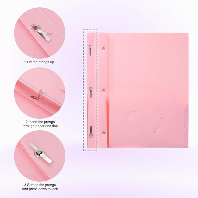ViVin Sturdy Plastic Folder with Pockets,12 Pack,Heavy Duty Two Pocket 3 Prong Folders,Holds Letter Size Paper,File Folders with Business Card Slot for School Home and Office(Pink)