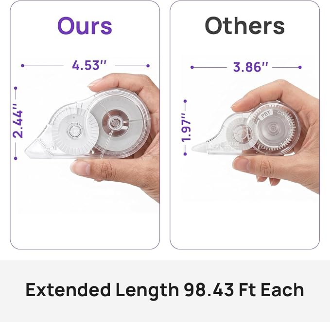 4 Pcs Long-Lasting Correction Tape, 98.43 Ft White Wrong Out Tear-Resistant Bulk, Instant Corrections Easy To Use Applicator for School, Office, Note Taking, Journal