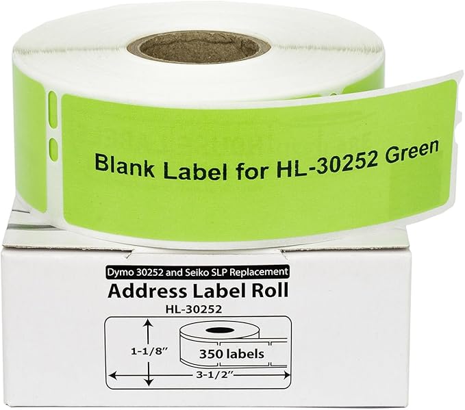 HOUSELABELS Compatible DYMO 30252 Green Address Labels (1-1/8" x 3-1/2"), Strong Permanent Adhesive, Compatible with DYMO LW 450, 4XL, Rollo & Zebra Desktop Printers, 25 Rolls /700 Labels